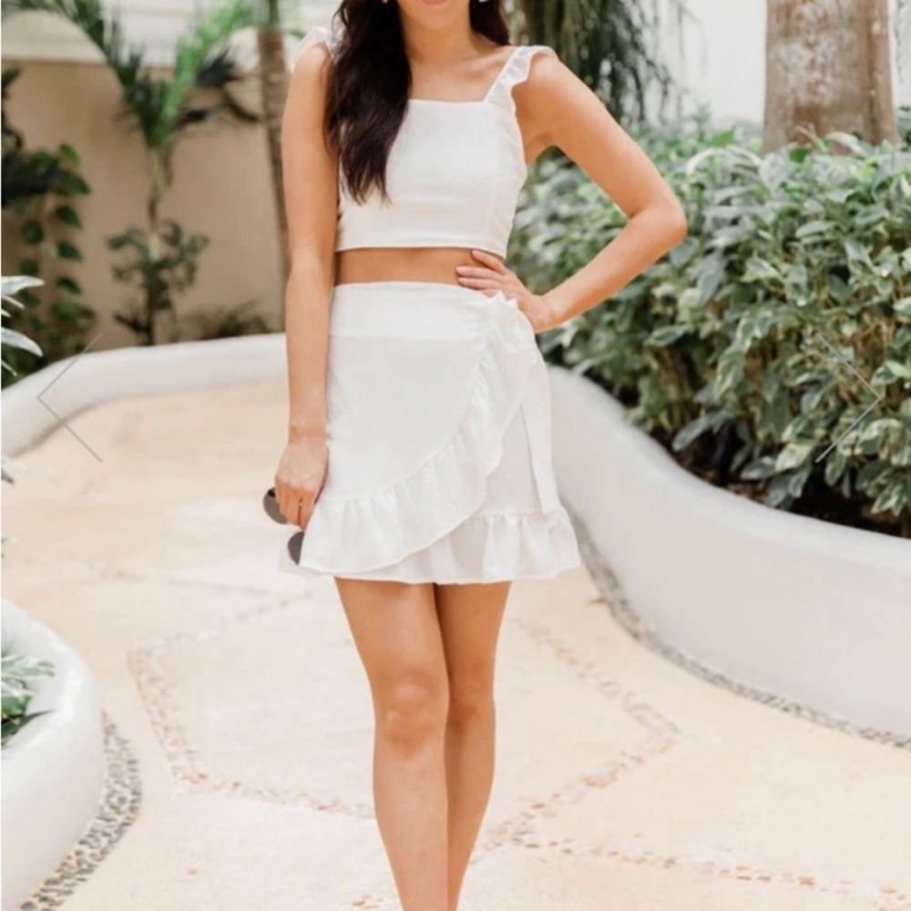 Pink Lily White Ruffle Skirt Set